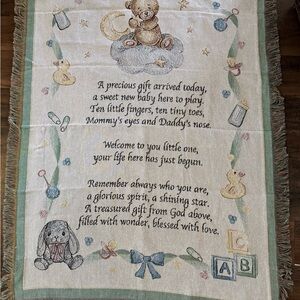 Collections Etc Baby Blessing Woven Tapestry Blanket Teddy Bear Nursery 54”x41”